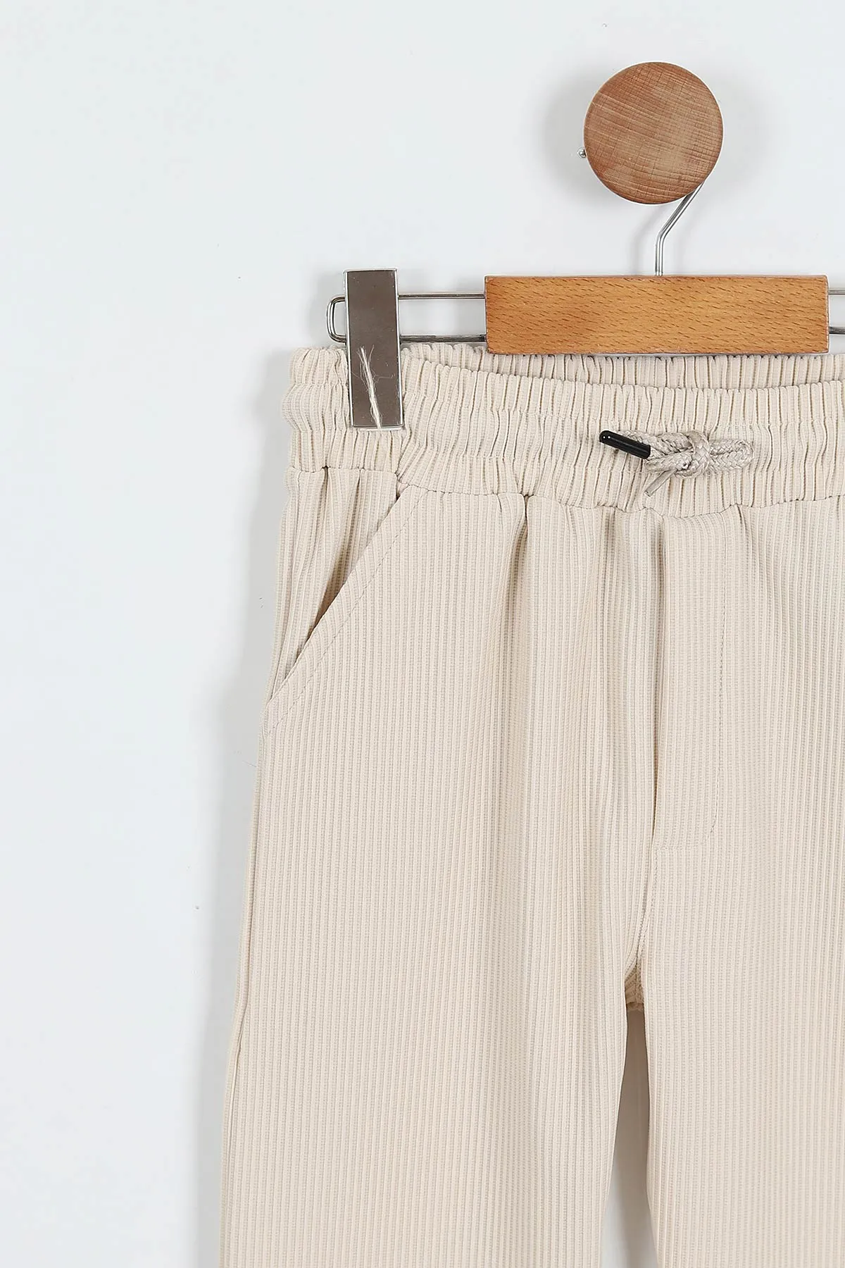 Krem (7-10 Yaş)Fitilli Likralı Erkek Çocuk Jogger Pantolon 357081