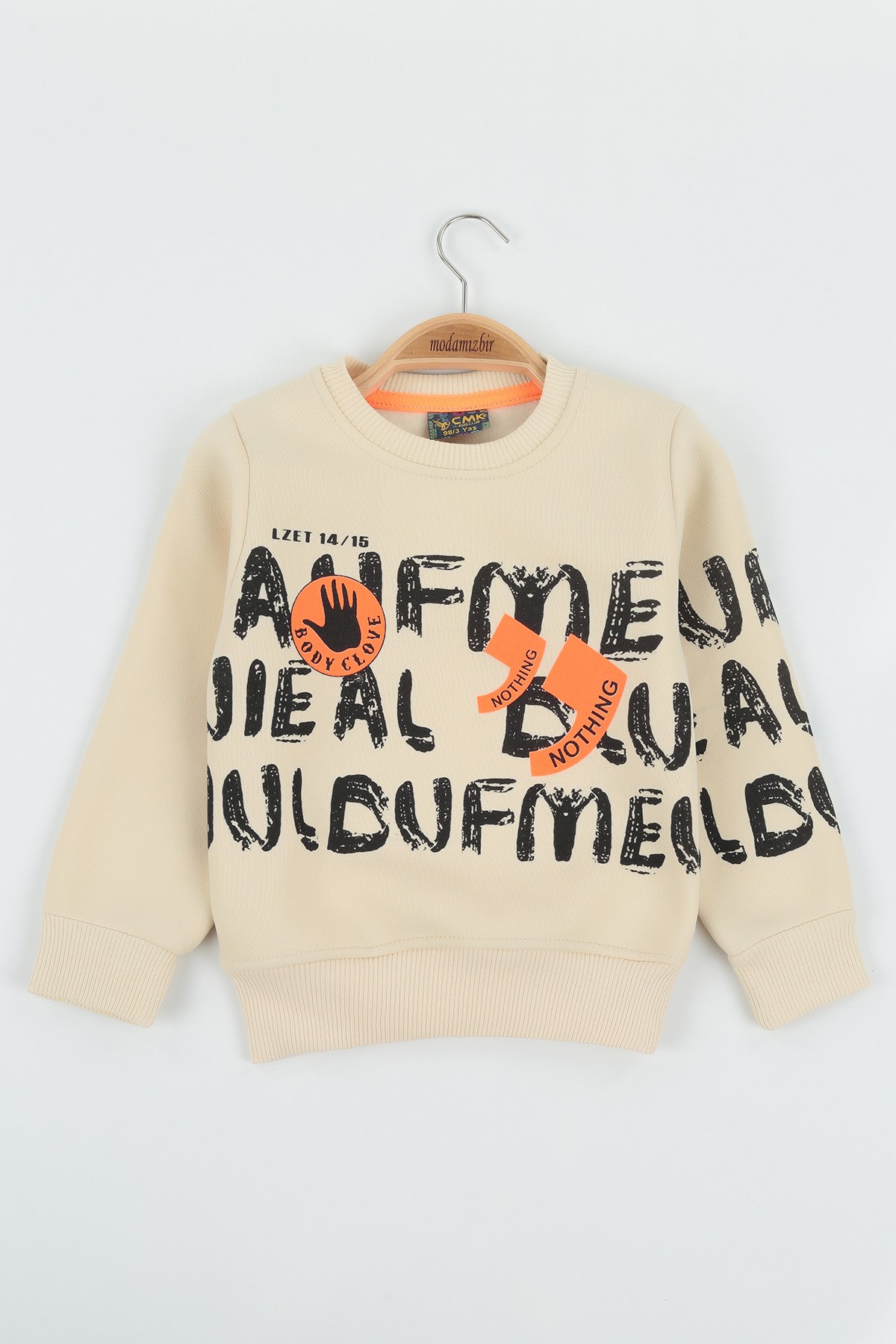 Krem (8-12 Yaş) Body Clove Baskılı Üç İp Şardonlu Erkek Çocuk Sweat Polar 135234