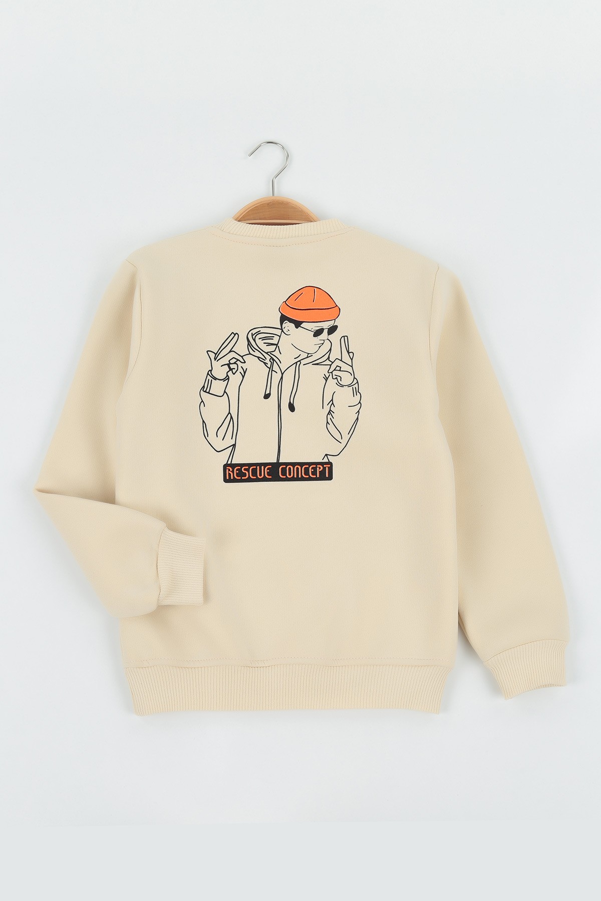 Krem (8-12 Yaş) Dent Baskılı Üç İp Şardonlu Erkek Çocuk Sweat polar 135277