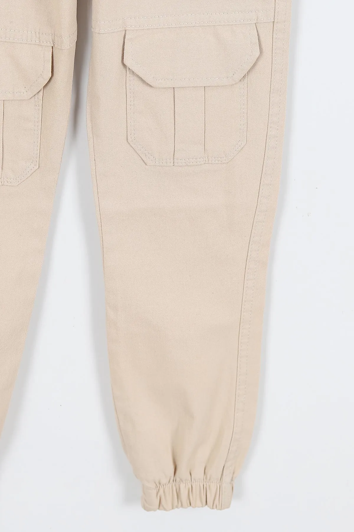 Krem (8-12 Yaş ) Kargo Cepli Paça Lastikli Erkek Çocuk Keten Pantolon 322649