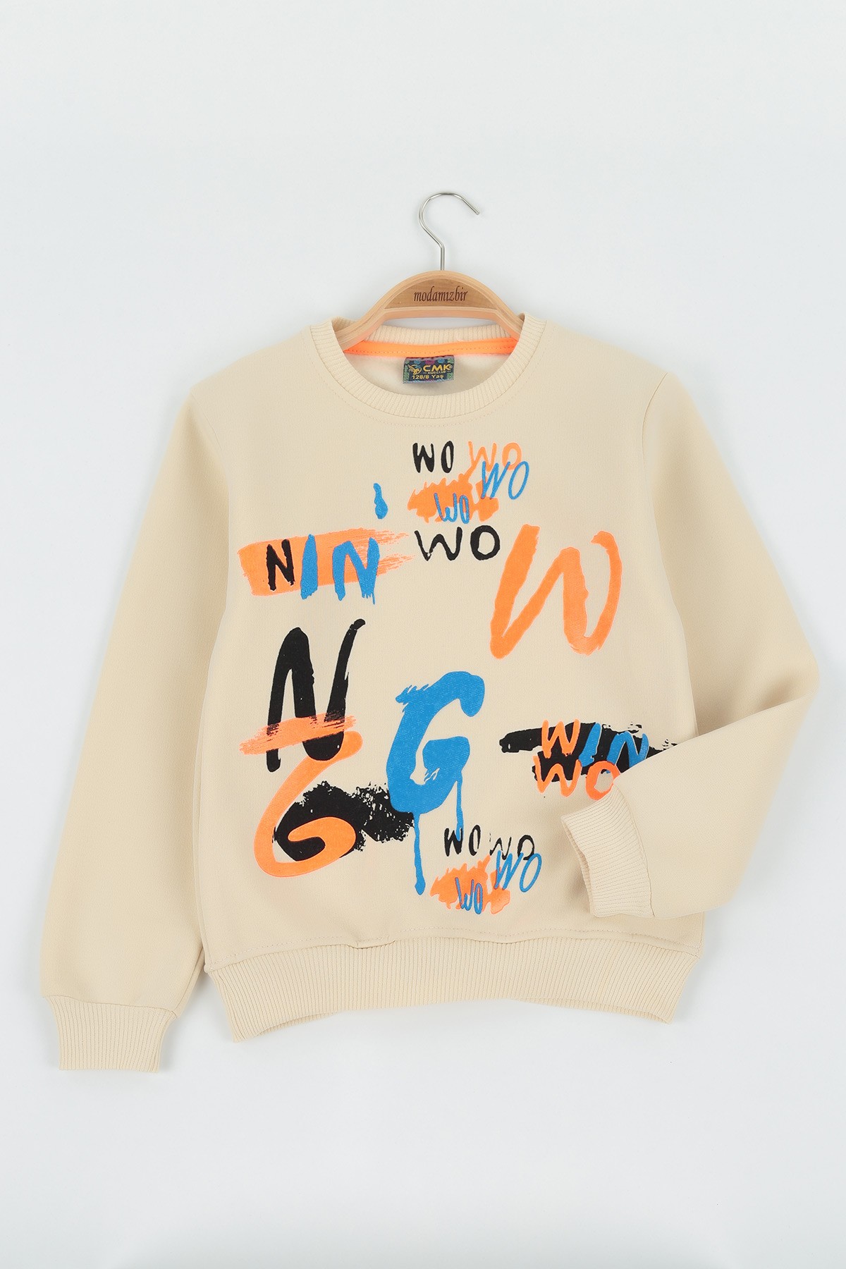 Krem (8-12 Yaş) Wowo Wın Baskılı Üç İp Şardonlu Erkek Çocuk Sweat Polar 135249