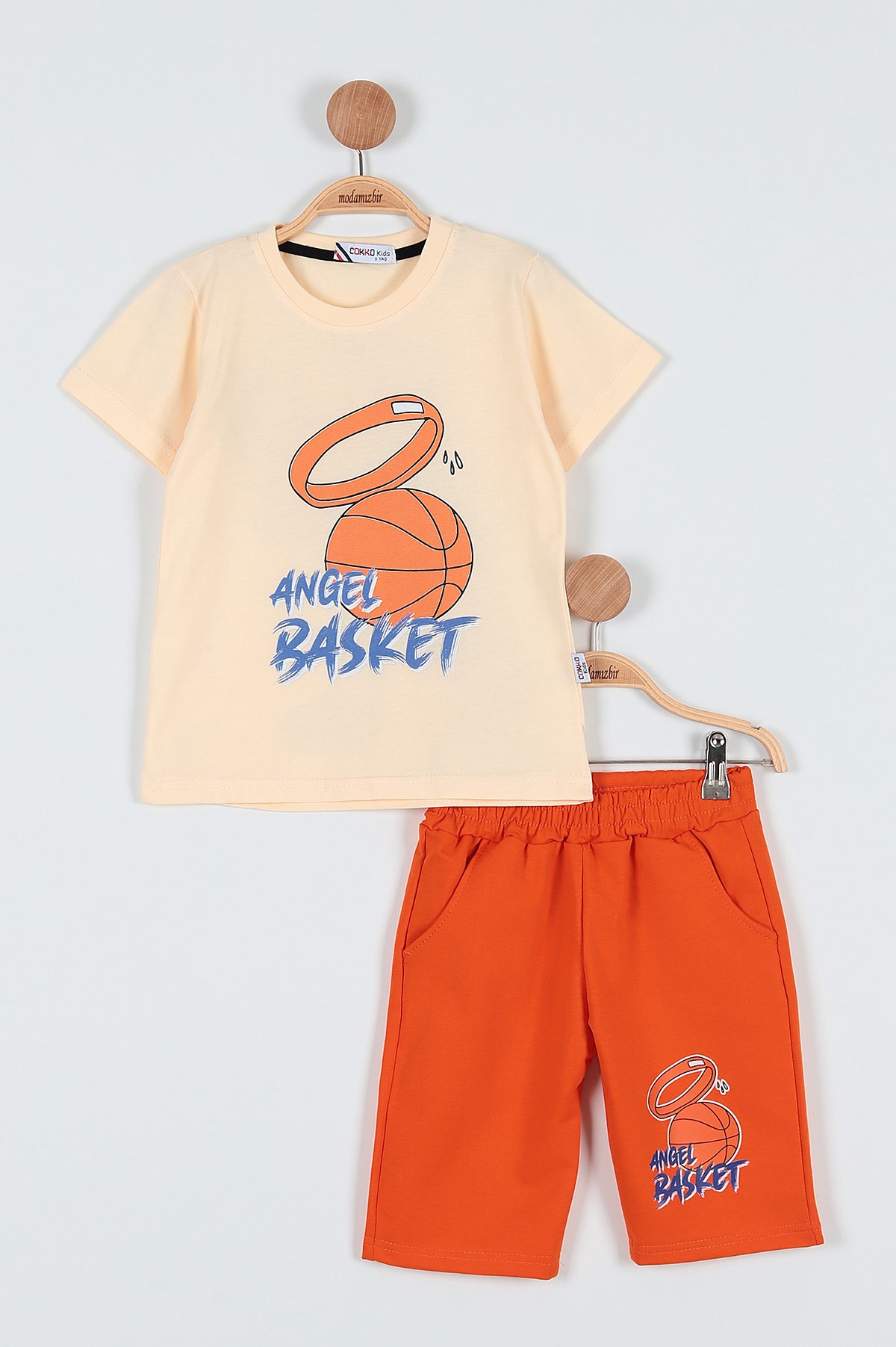 Krem (9-12 Yaş) Angel Basketbol Baskılı Şortlu Erkek Çocuk Takım 186229