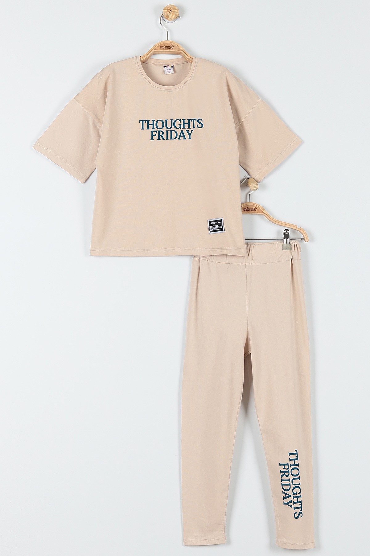 Krem (9-12 Yaş) Thoughts Frıday Baskılı Kız Çocuk Takım 180792