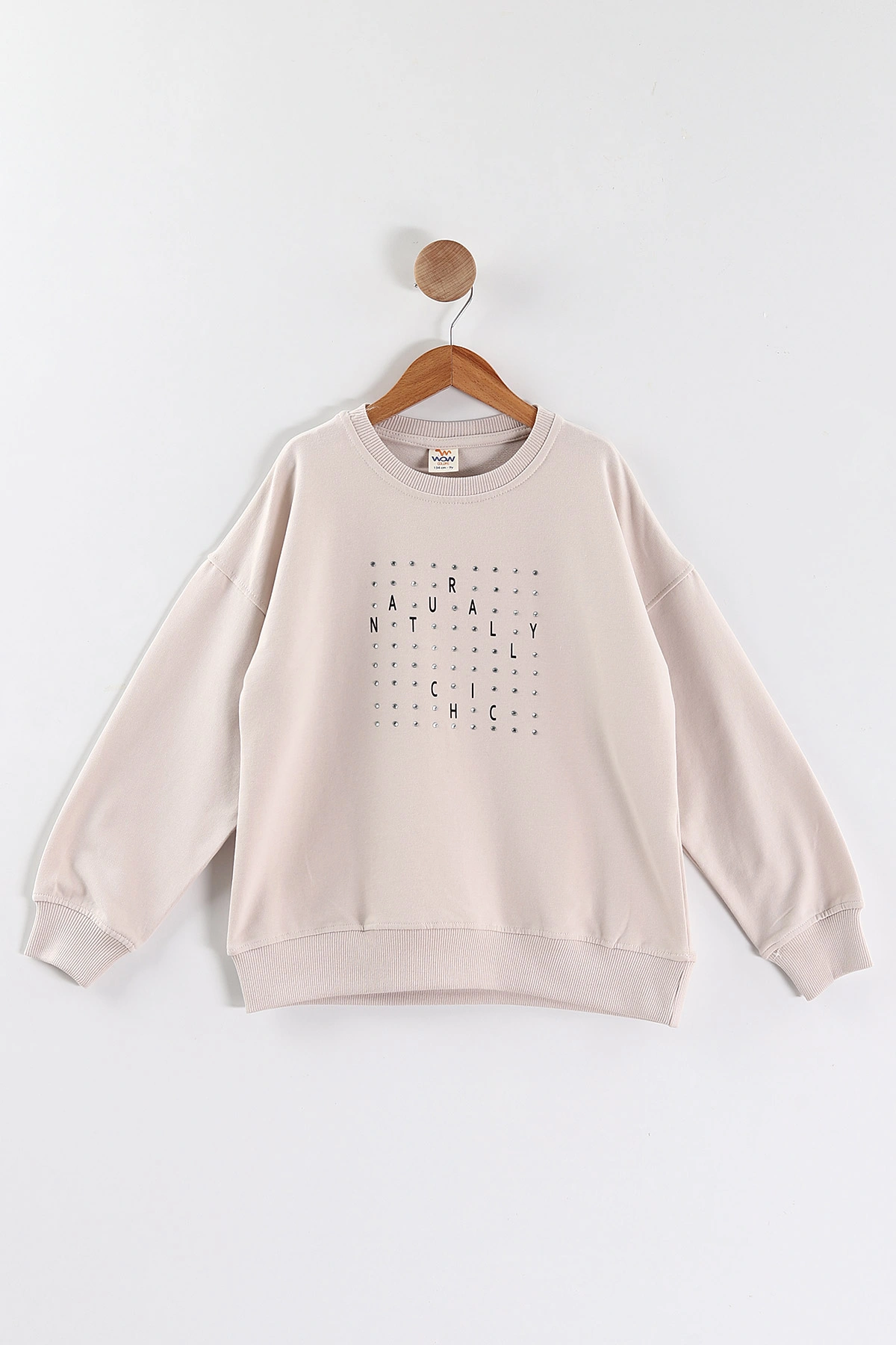 Krem (9-12 Yaş)Önü Taşlı Kız Çocuk Sweatshirt 432946