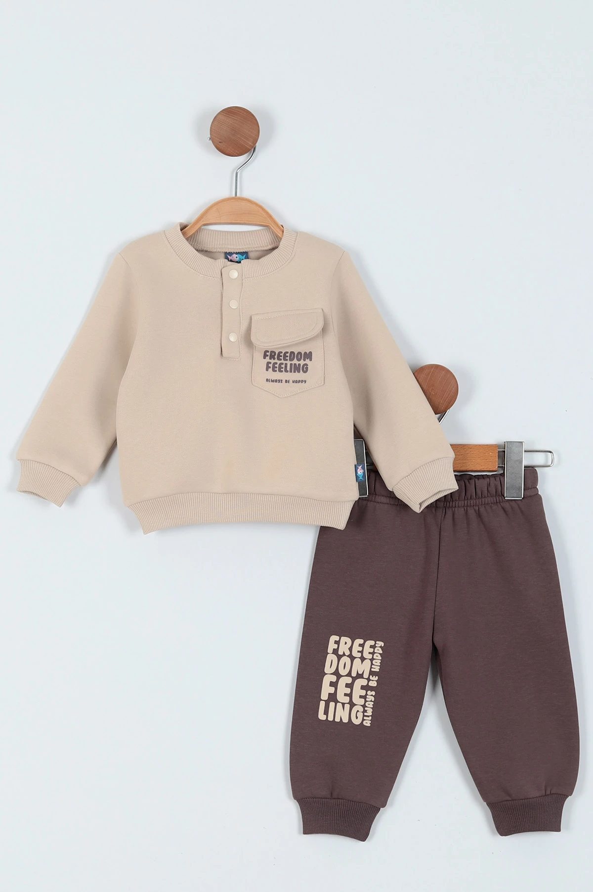 Krem (9-24 Ay) Baskılı 3 İp Şardonlu Erkek Bebe Takım 226274