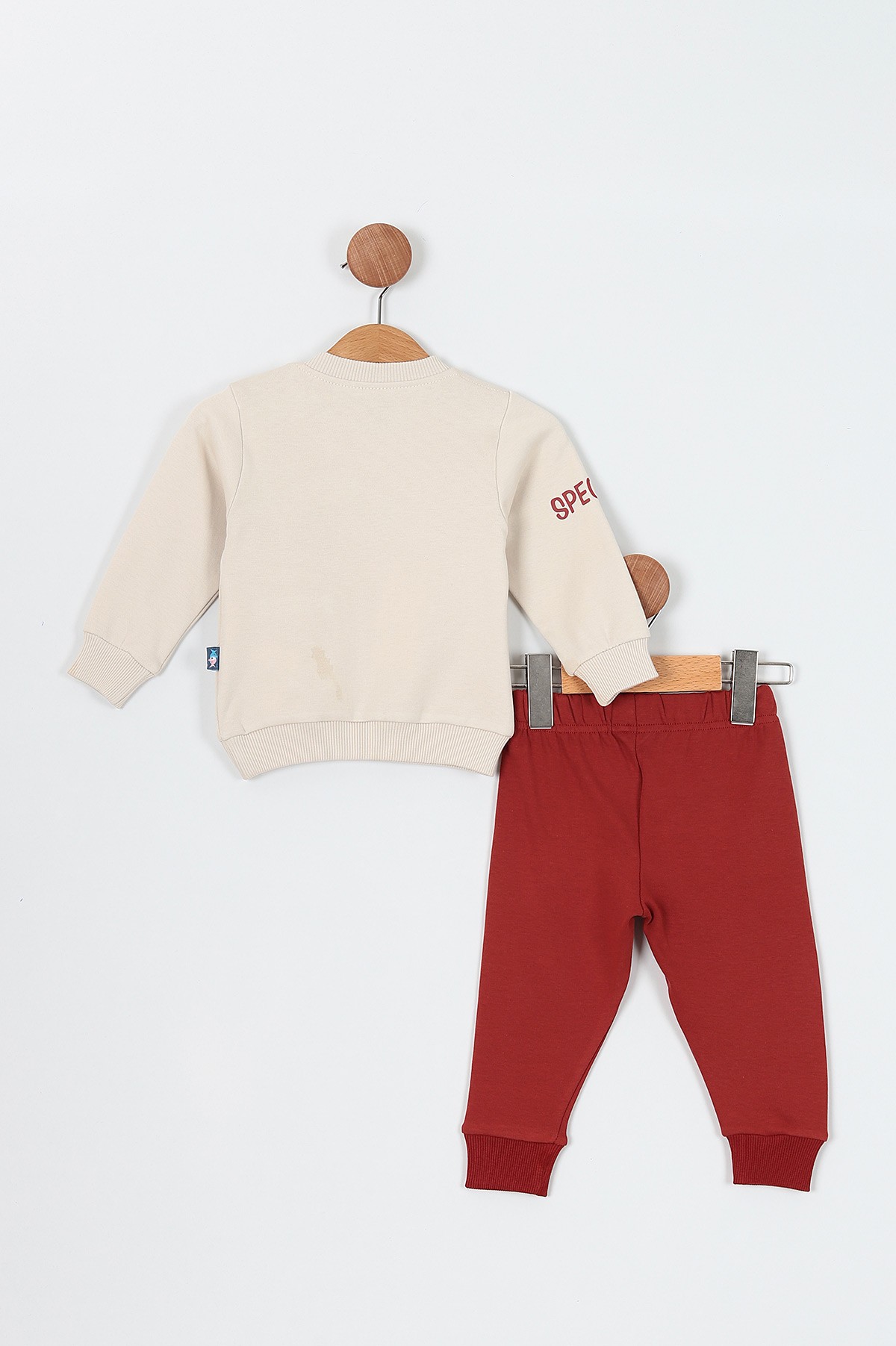 Krem (9-24 Ay) Work Baskılı Cep Detaylı İkili Erkek Bebe Takım 199194