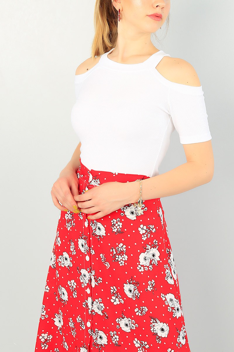 Krem Açık Omuz Fitilli Bluz 70160