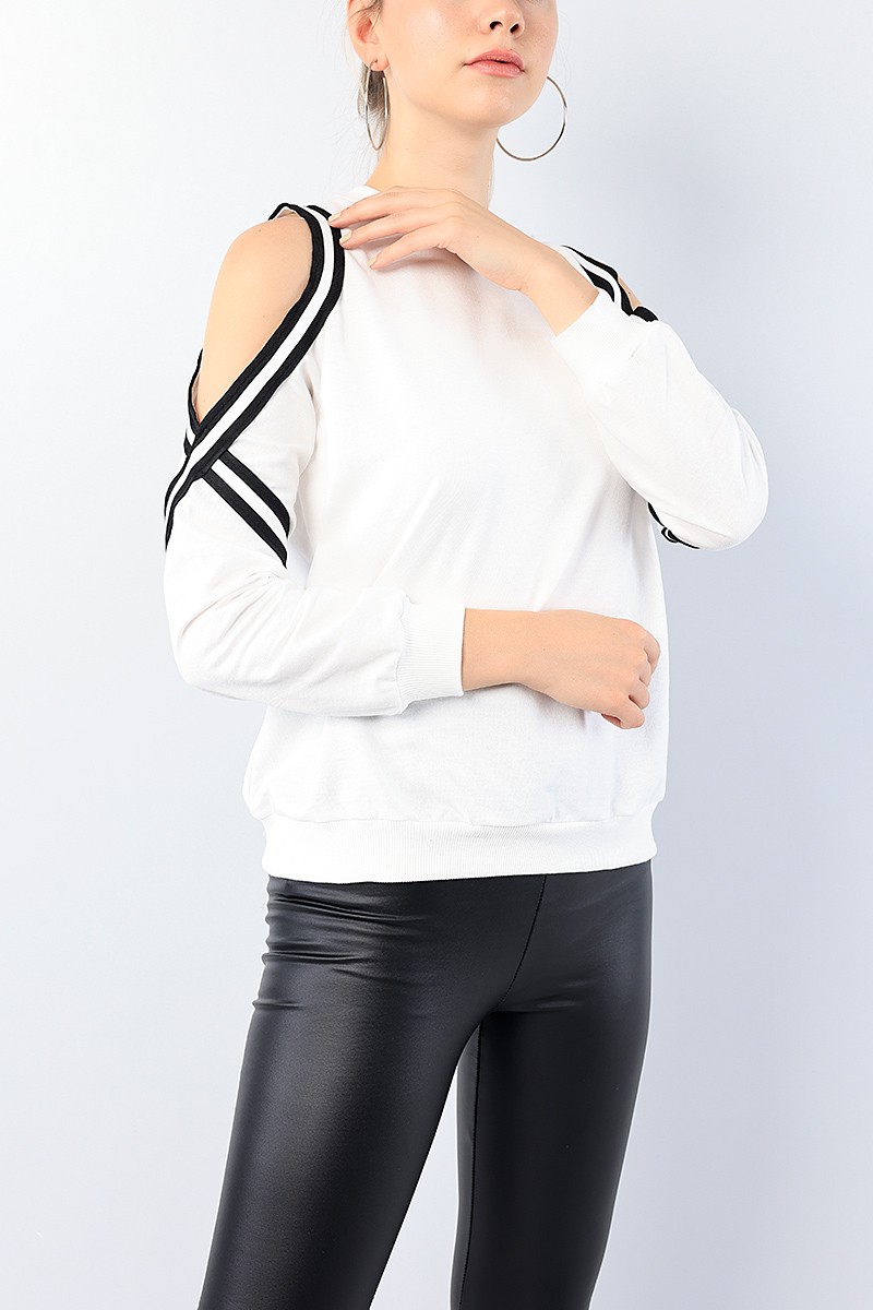 Krem Açık Omuzlu Bayan Sweat 75586