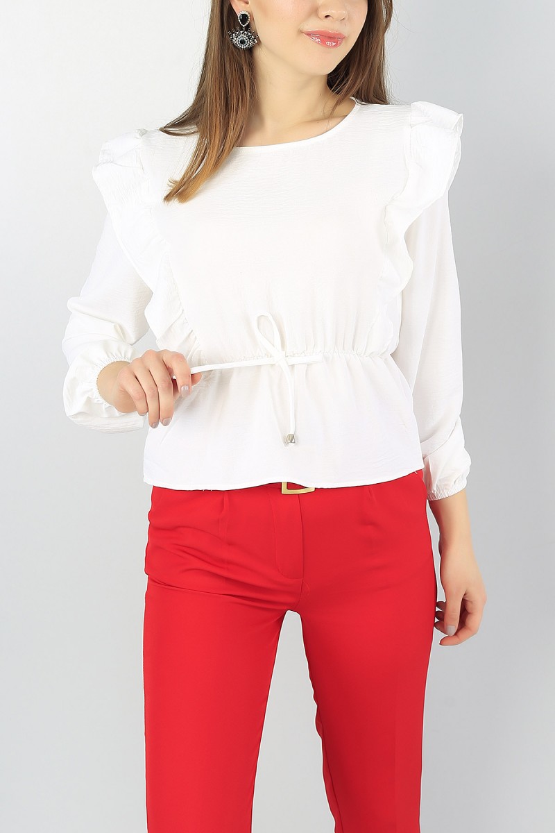 Krem Aerobin Beli Lastikli Bluz 57353