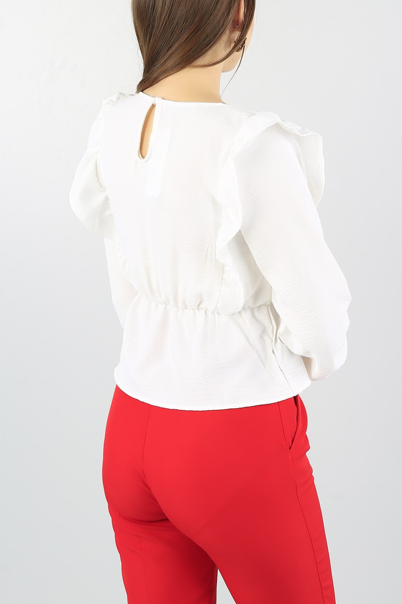 Krem Aerobin Beli Lastikli Bluz 57353