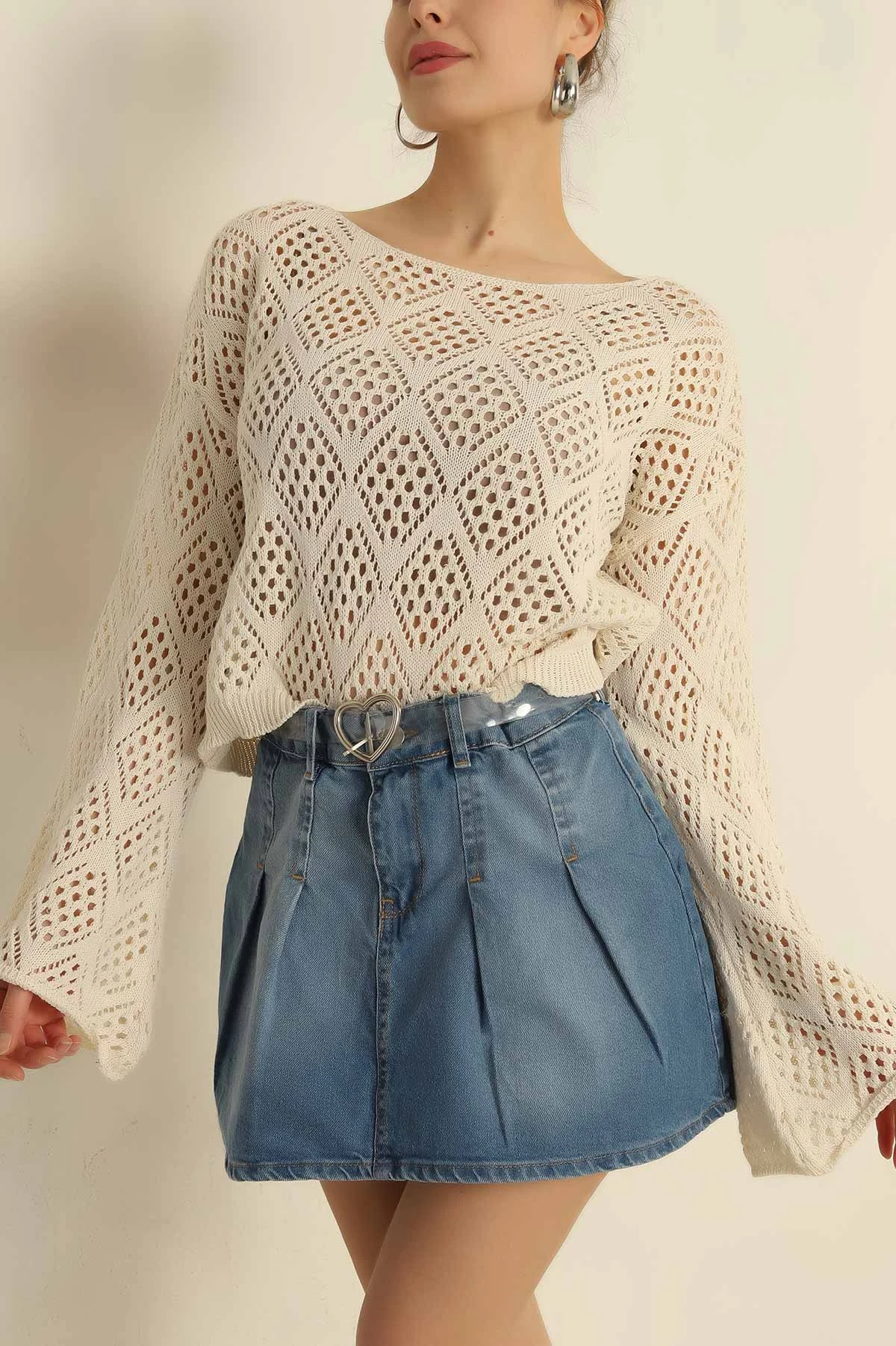 Krem Ajurlu Triko Bluz 259069