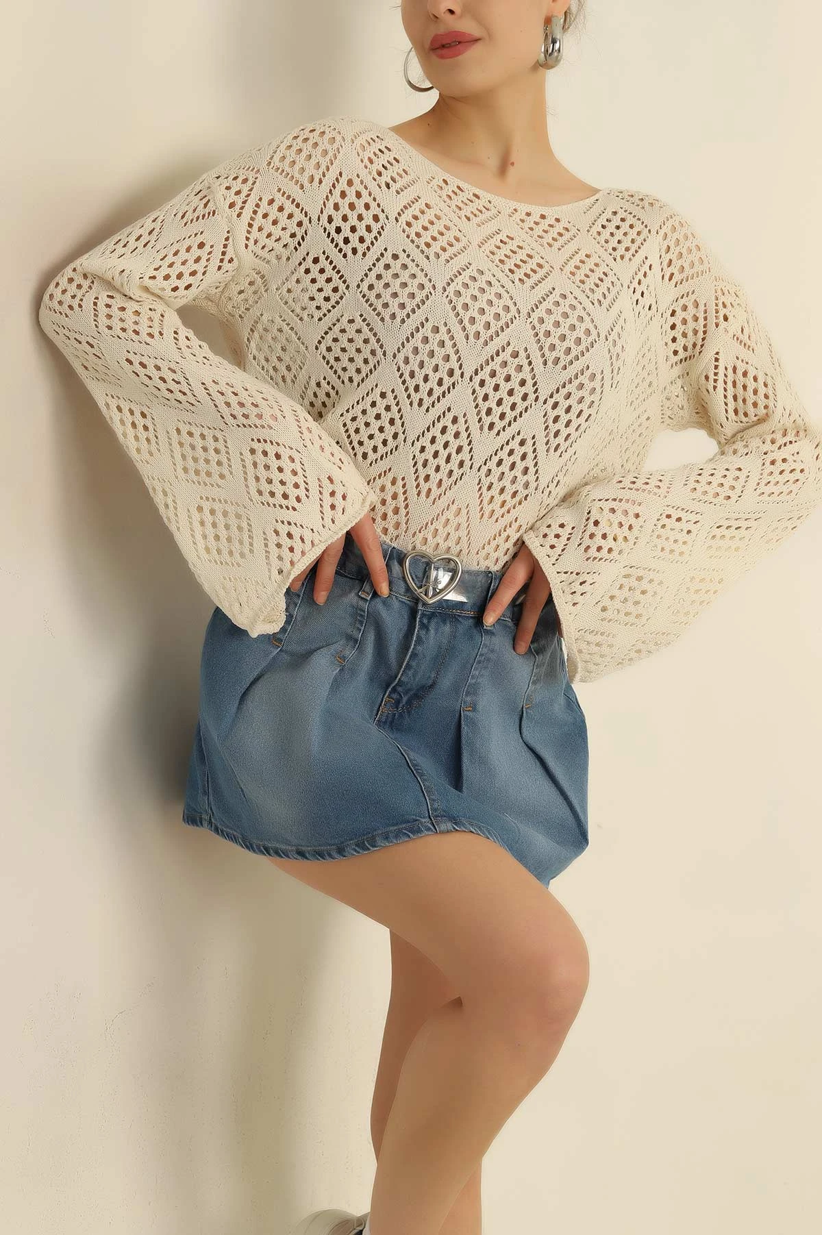 Krem Ajurlu Triko Bluz 259069