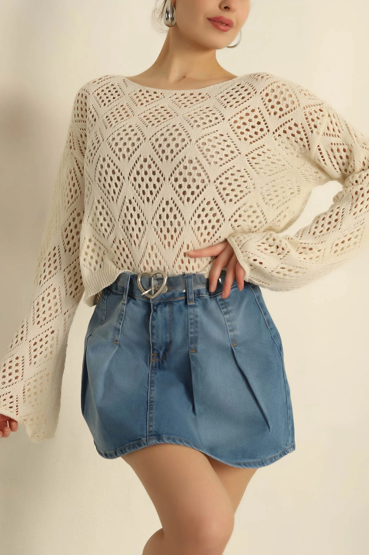 Krem Ajurlu Triko Bluz 259069