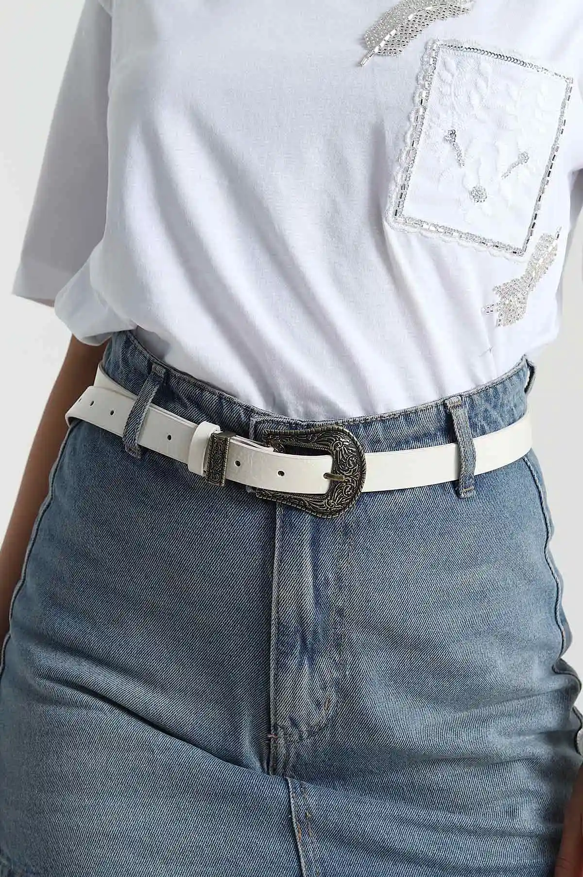 Krem Antik Toka Detaylı Kadın Kemer 470495