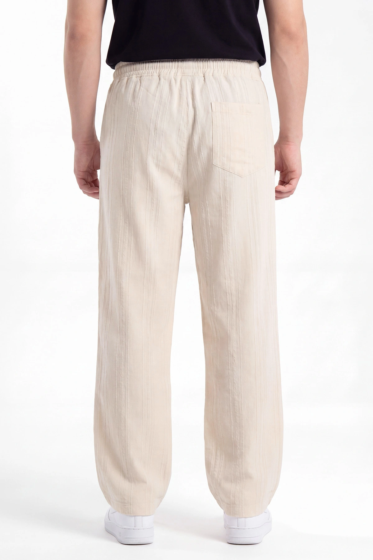 Krem Baggy Ham Keten Belden Bağlamalı Erkek Pantolon 459578