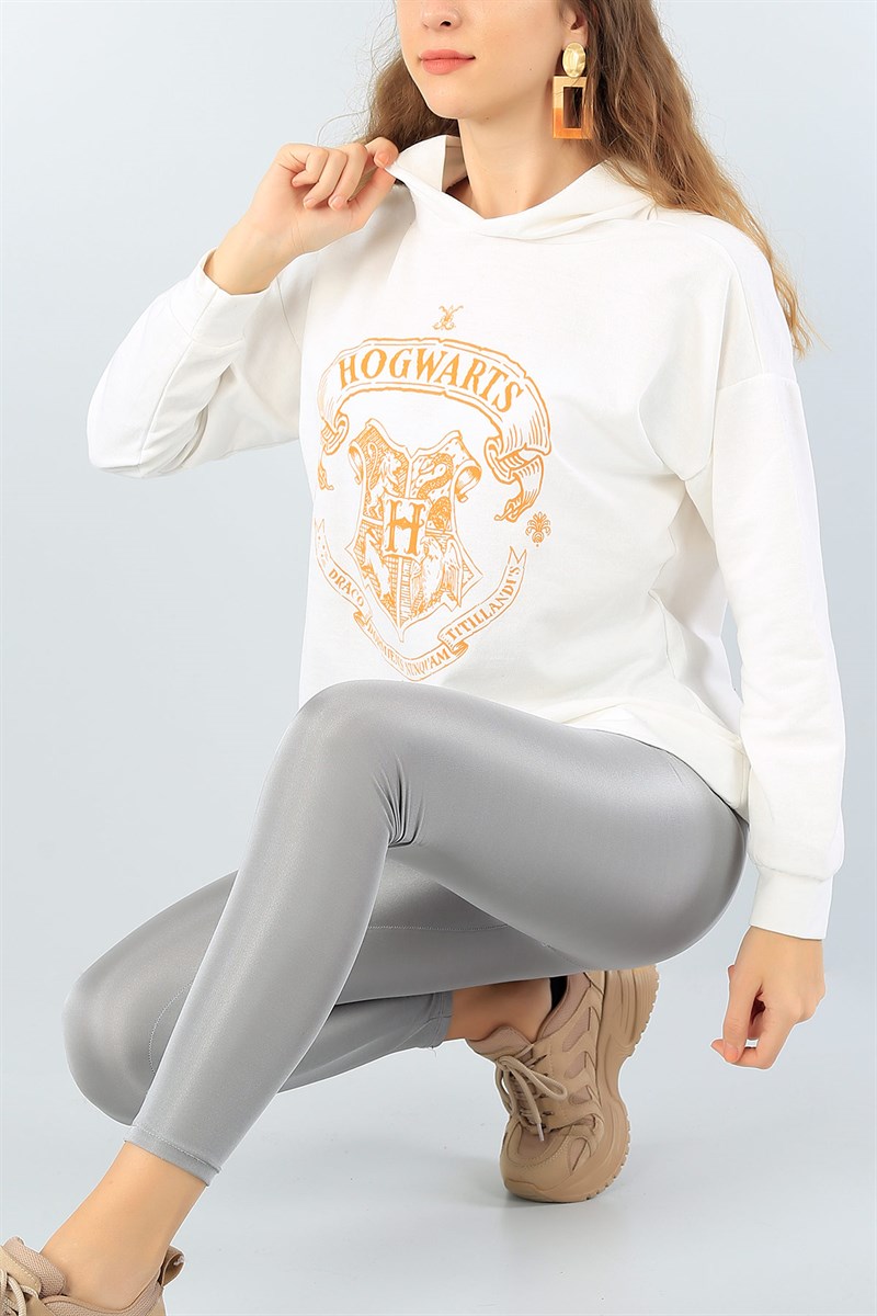 Krem Baskılı Kapüşonlu Salaş Sweat 44928