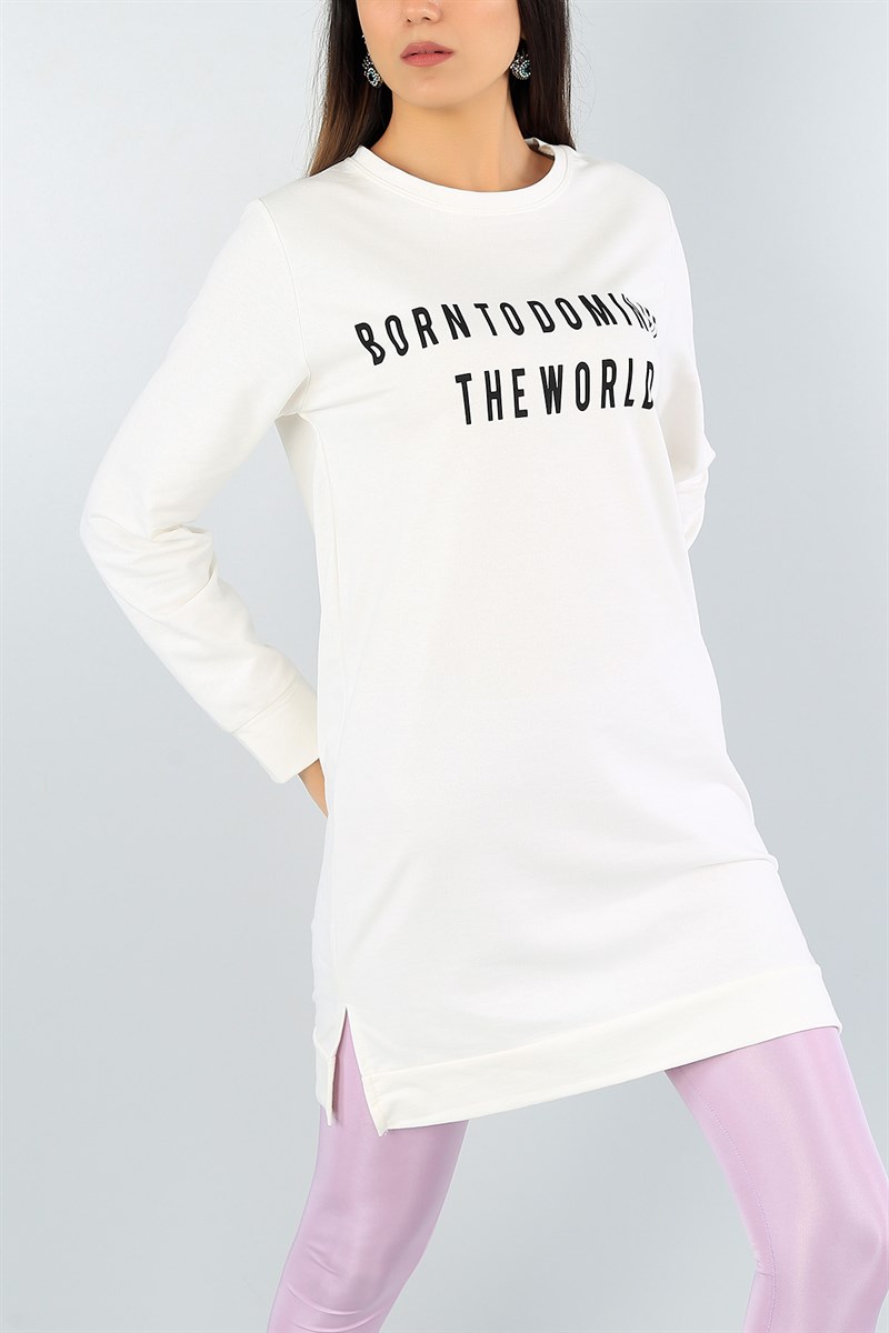 Krem Baskılı Likralı Sweat Tunik 43977