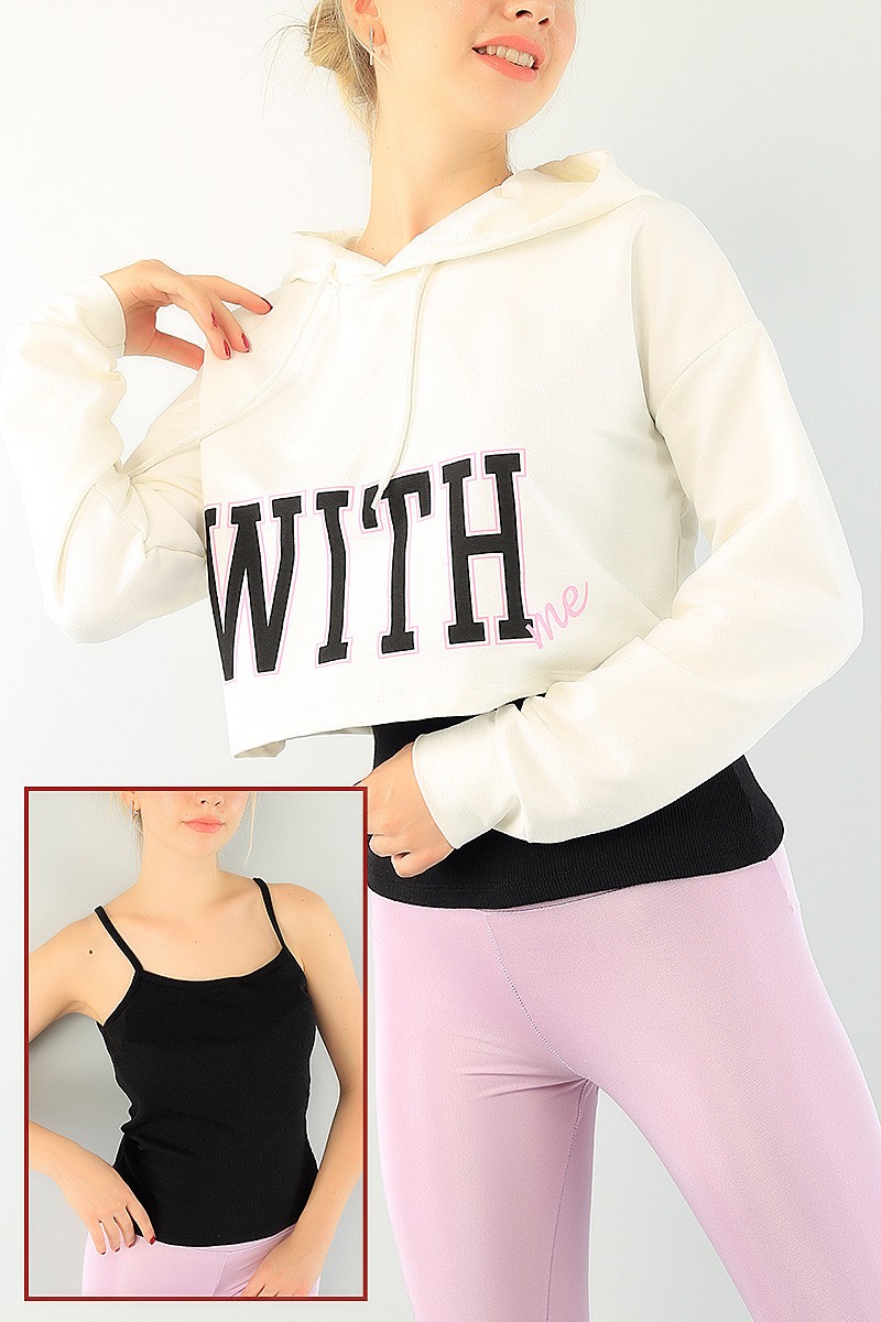 Krem Baskılı Sweat Askılı Atlet Bayan Takım 74940