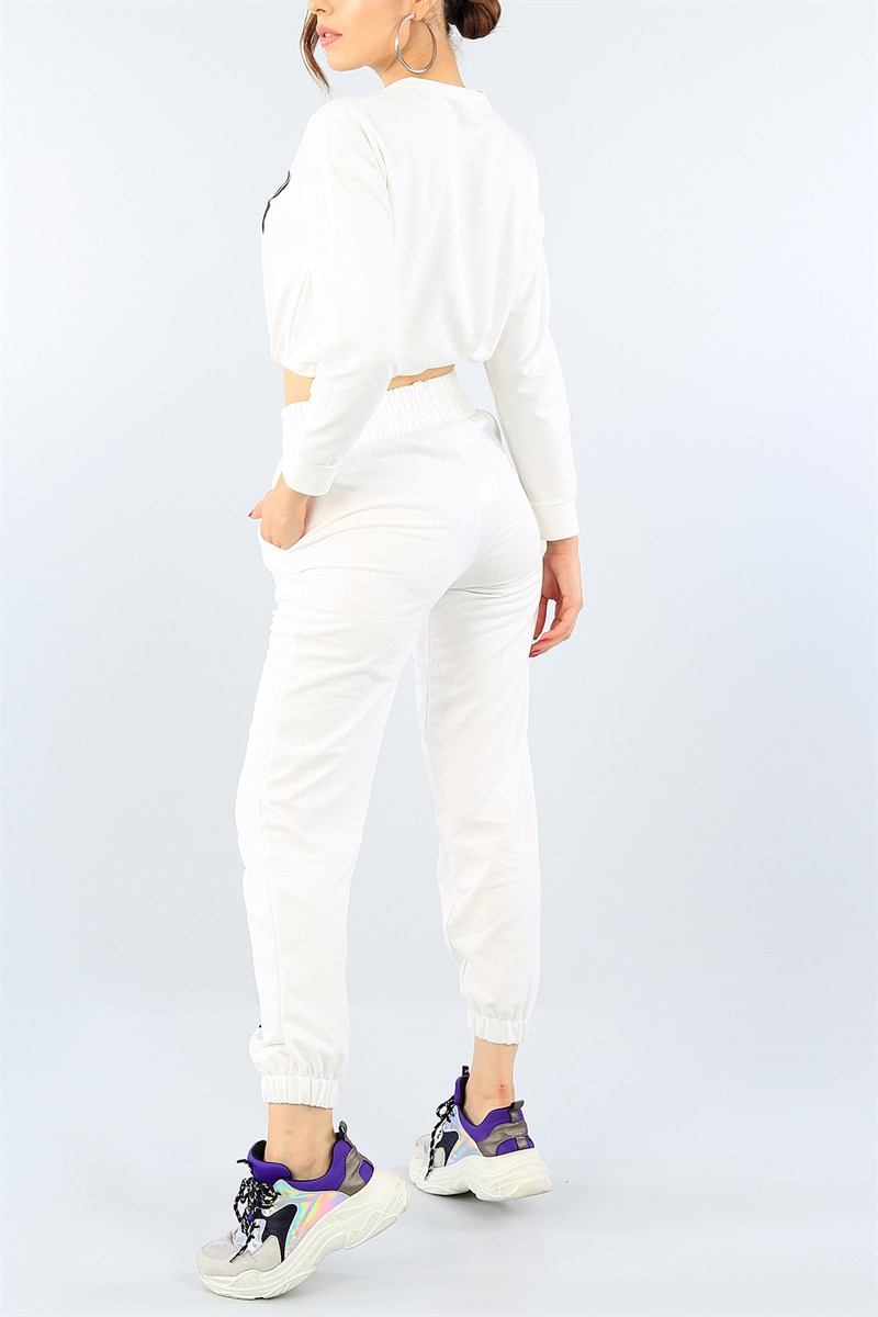 Krem Bayan Üst Crop Baskılı 39484