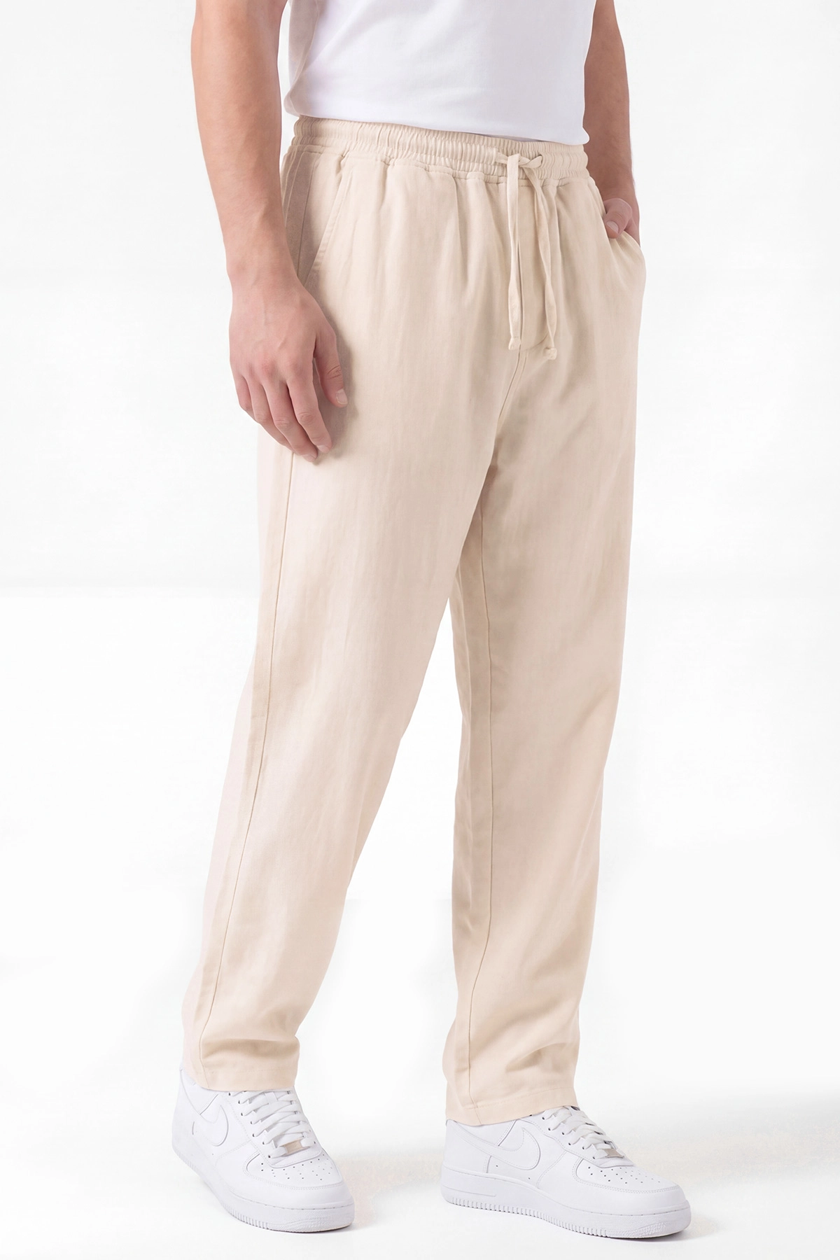 Krem Belden Bağlamalı Erkek Pantolon 456115