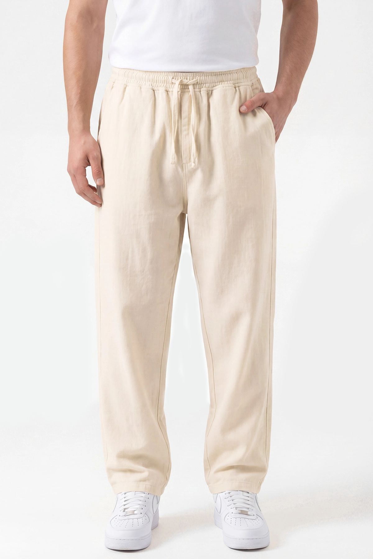 Krem Belden Bağlamalı Erkek Pantolon 456115