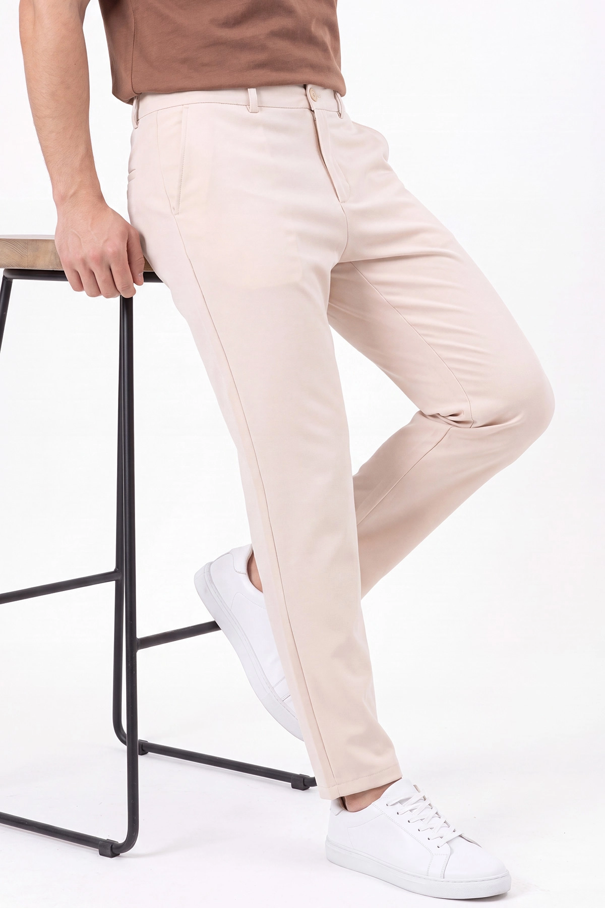 Krem Beli Lastikli Double Kumaş Erkek Pantolon 472194
