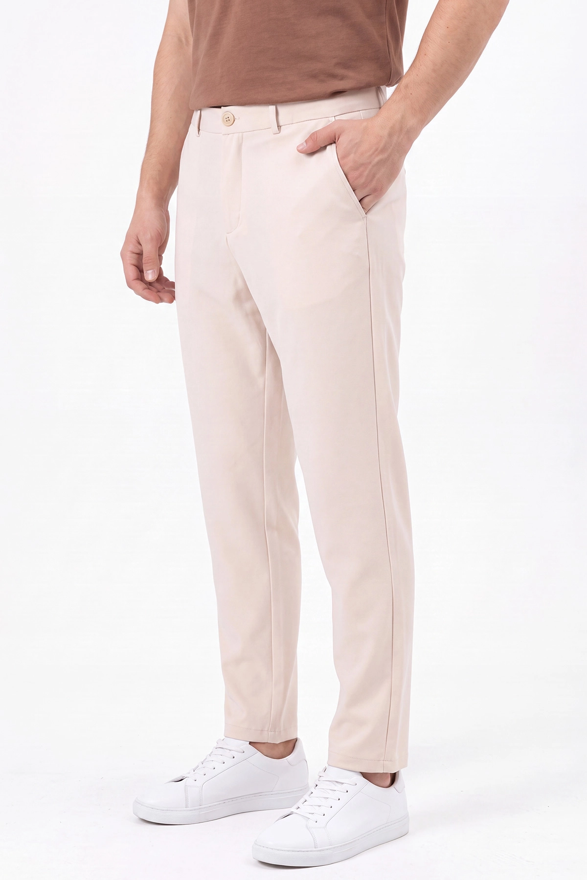 Krem Beli Lastikli Double Kumaş Erkek Pantolon 472194