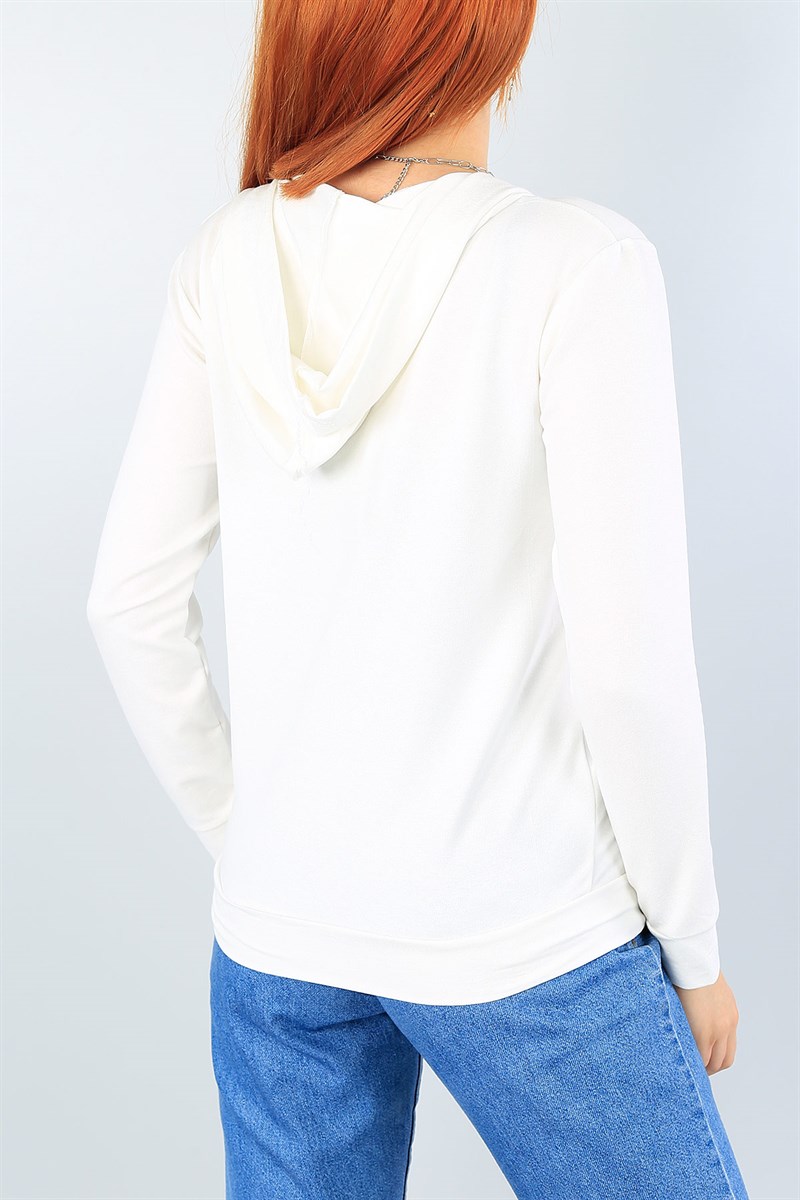 Krem Boydan Fermuarlı Bayan Sweat 39849