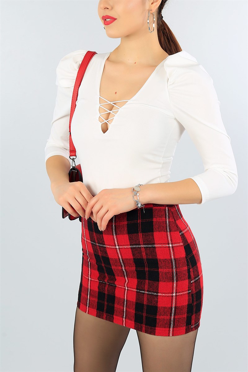 Krem Çapraz Tasarımlı Bluz 43410