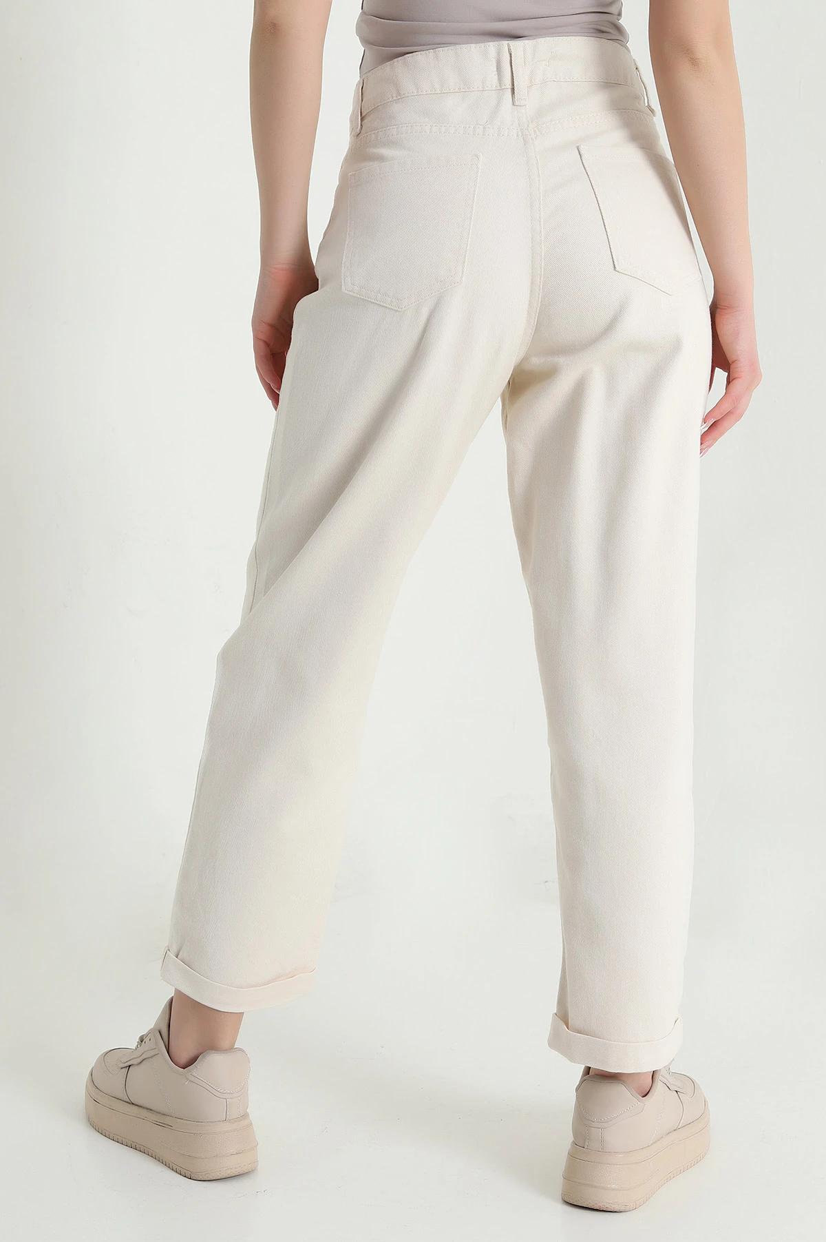 Krem Cep Detay Gabardin Kadın Pantolon 454915