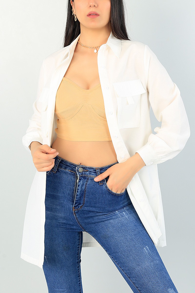 Krem Cepli Poplin Gömlek Tunik 67476
