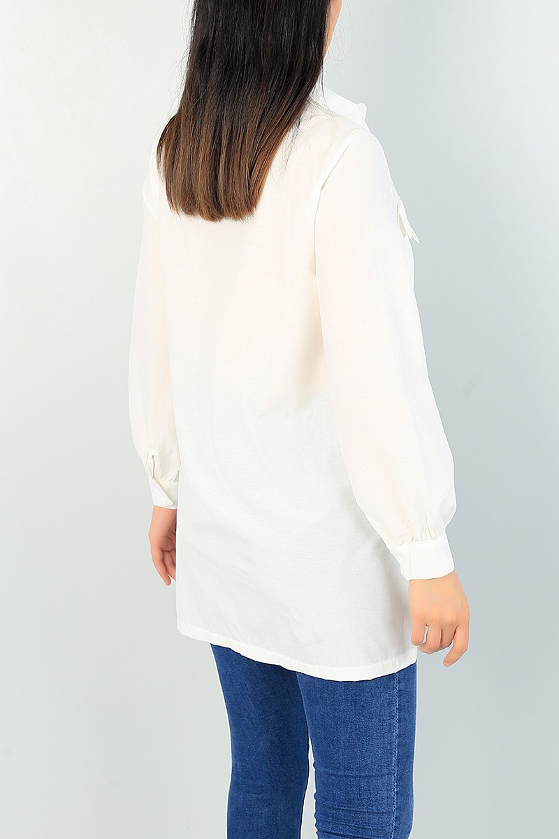 Krem Cepli Poplin Gömlek Tunik 67476