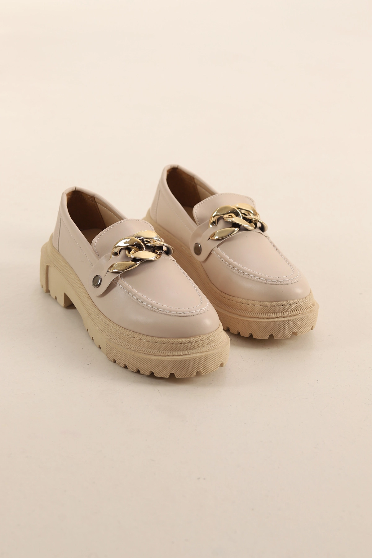 Krem Değişebilen Toka Detaylı Kadın Loafer Ayakkabı 435938
