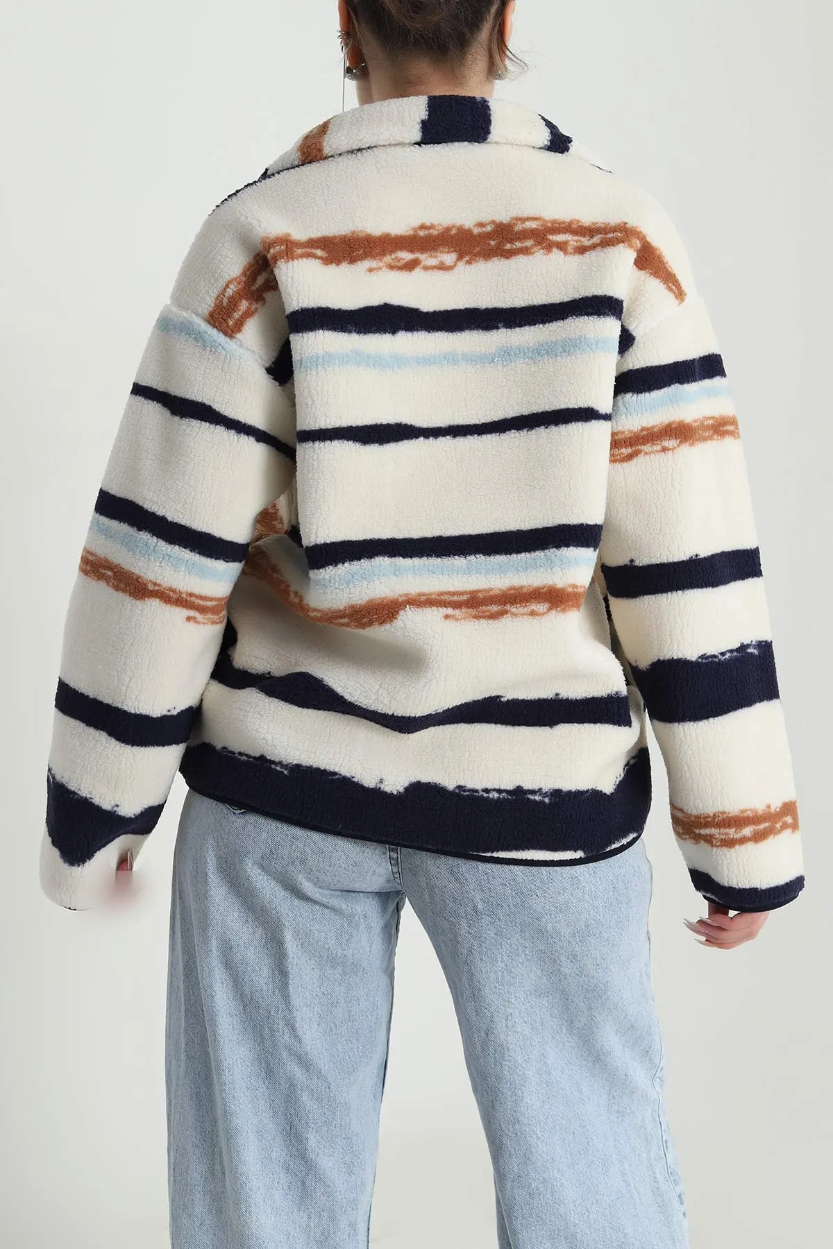 Krem Desenli Teddy Kadın Sweat 492656