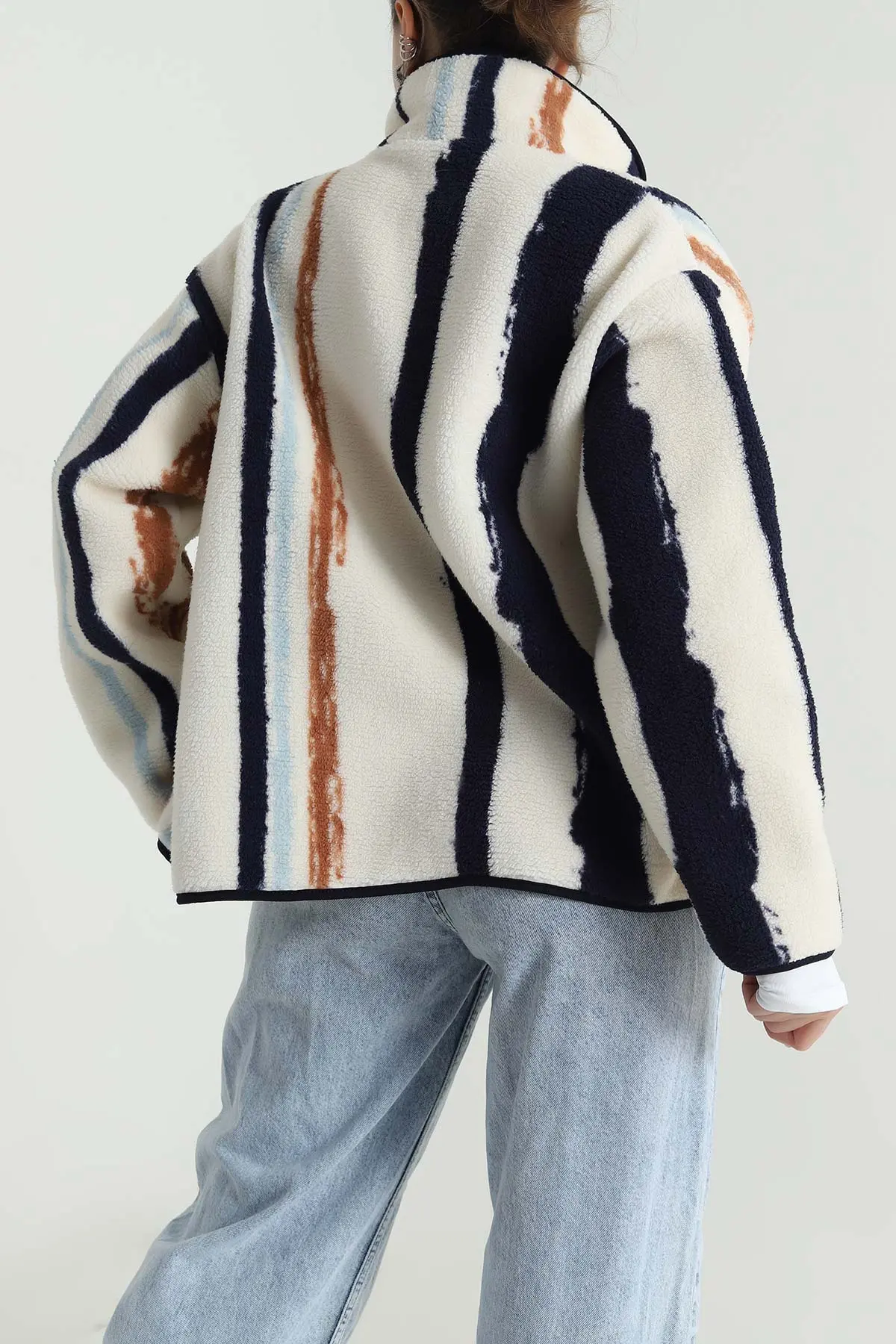 Krem Desenli Teddy Kadın Sweat 492673