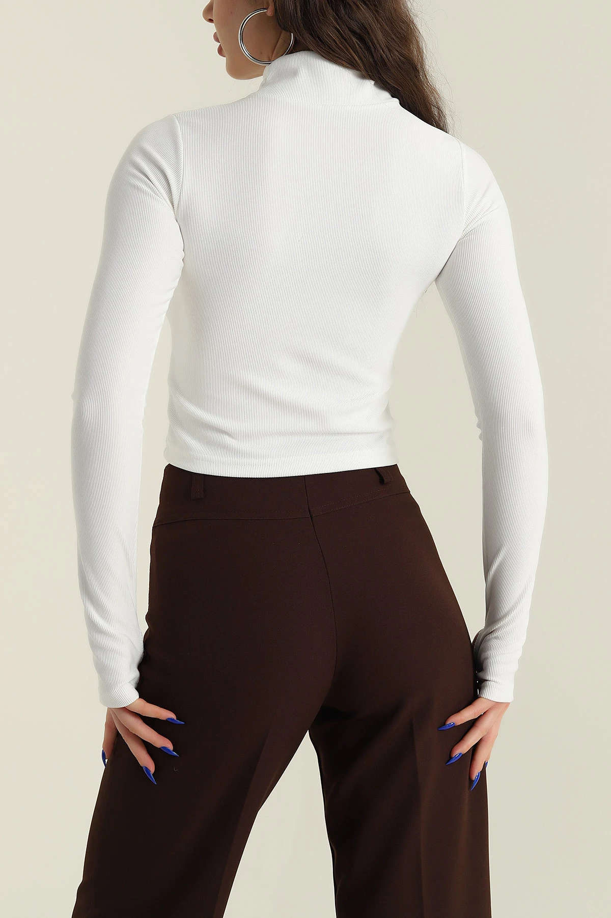Krem Dik Yaka Ottoman Kadın Bluz 424657