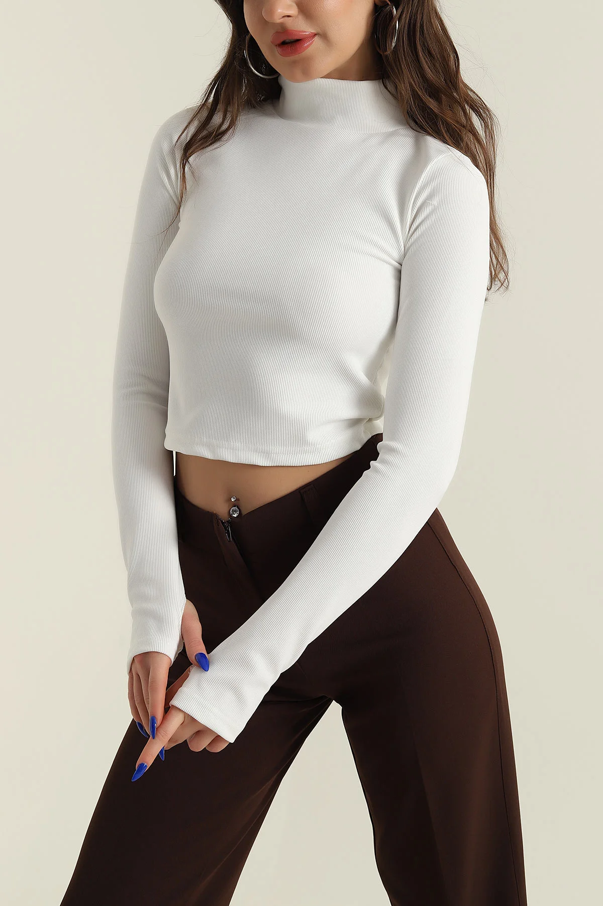 Krem Dik Yaka Ottoman Kadın Bluz 424657