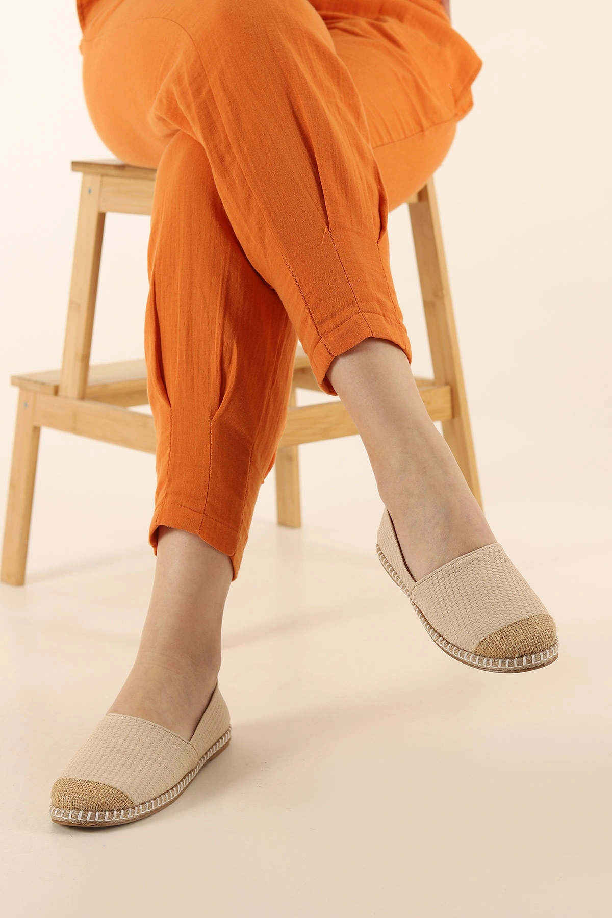 Krem Dokulu Kadın Espadril Ayakkabı 348955