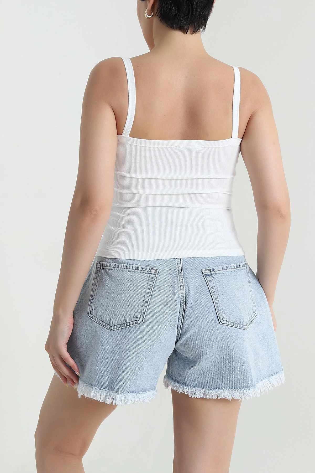 Krem Düğme Detay Kaşkorse Bluz 470586