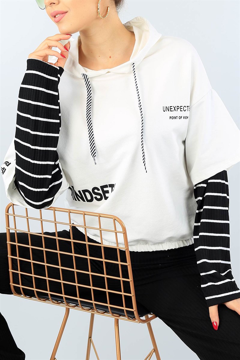 Krem Eklemeli Bayan Beli Lastikli Sweat 39619