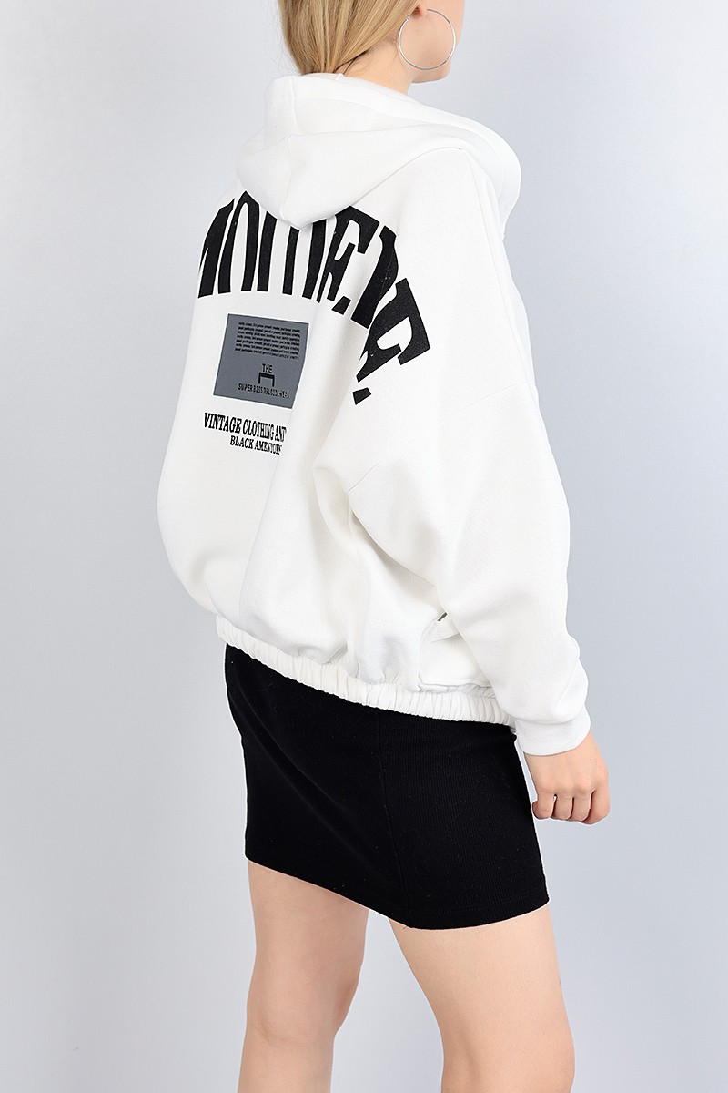 Krem Fermuarlı Şardonlu Bayan Sweat 82622