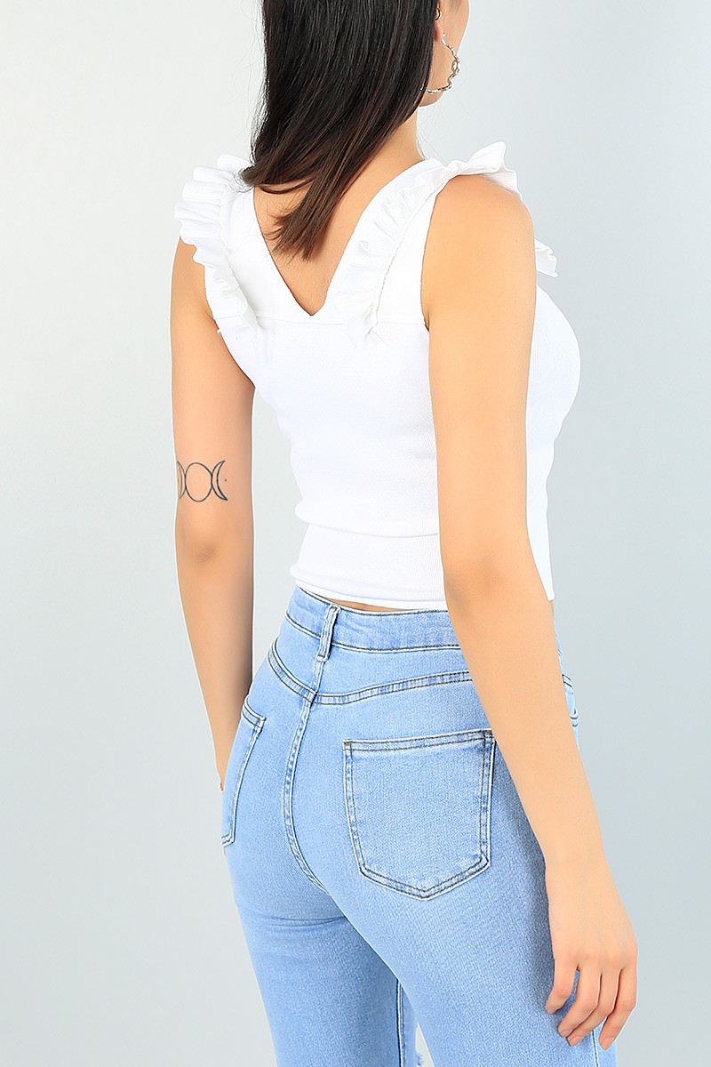 Krem Fırfır Tasarımlı Bluz 62730