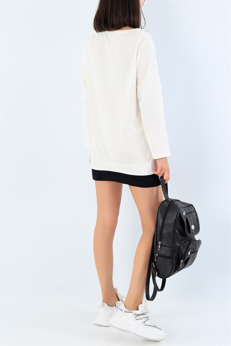 Krem Garnili Bisiklet Yaka Tunik 33995