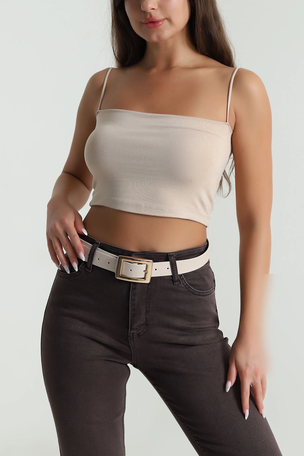 Krem Gold Kare Tokalı Kadın Kemer 489484