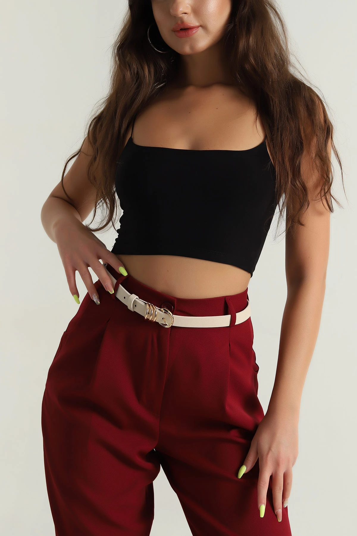Krem Gold Toka Detaylı Kadın İnce Kemer 393555