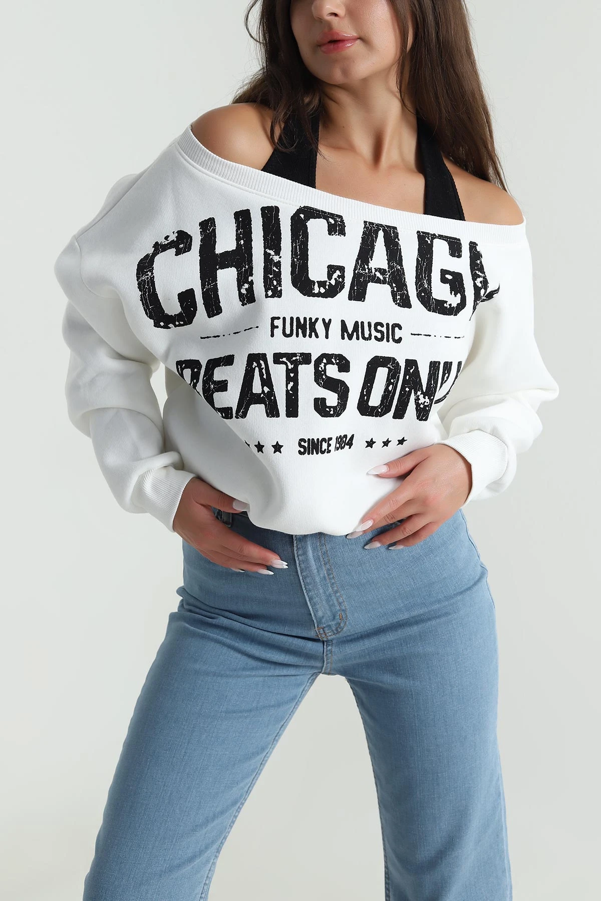 Krem İç Atletli Şardonlu Kadın Sweat 489129