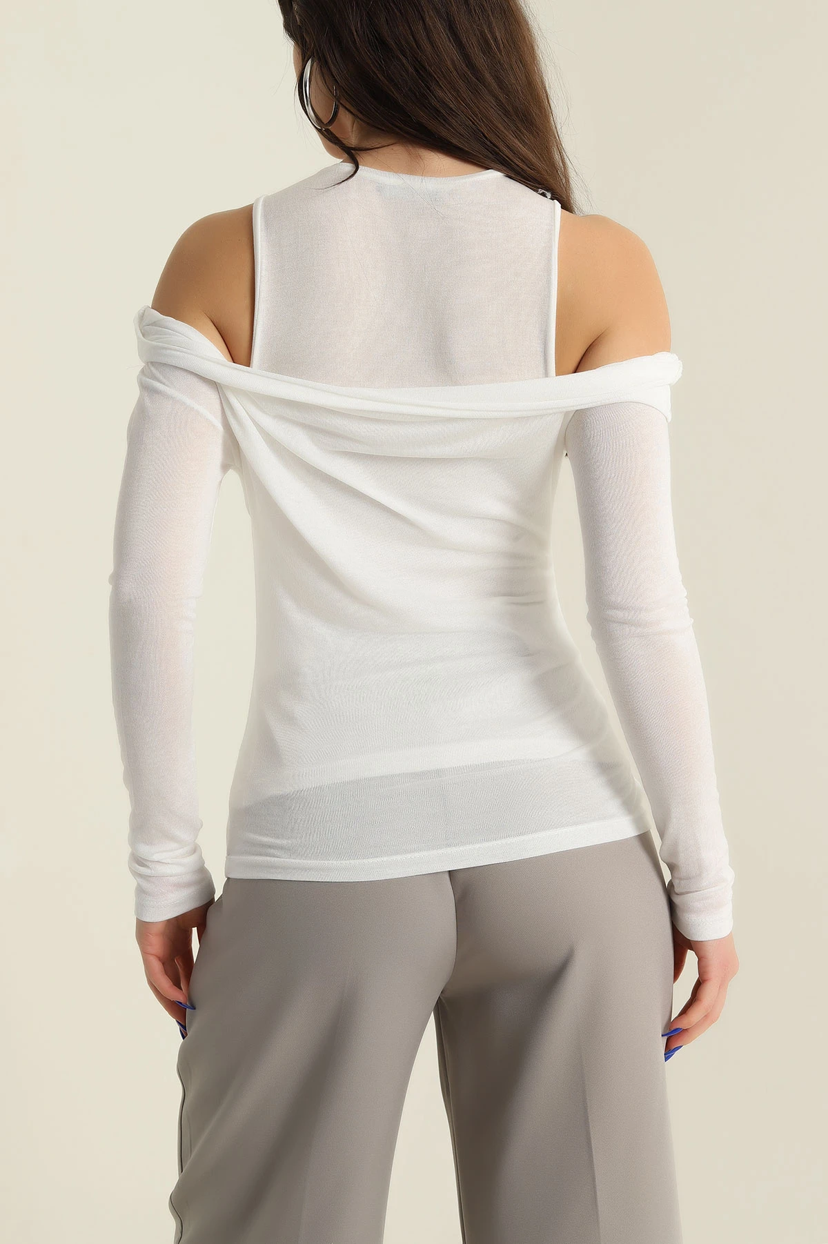 Krem İç Atletli Transparan Bluz 424843