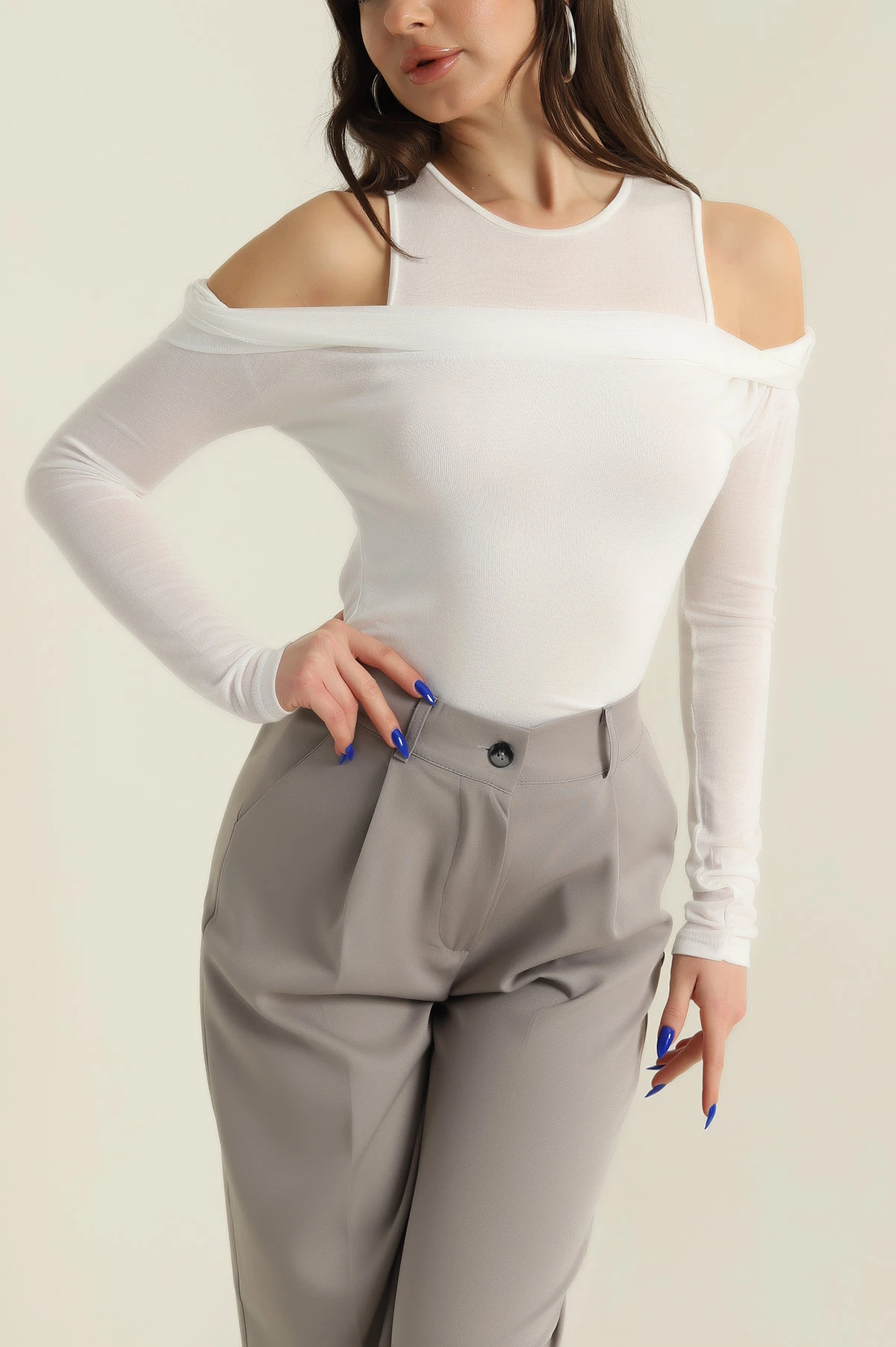 Krem İç Atletli Transparan Bluz 424843