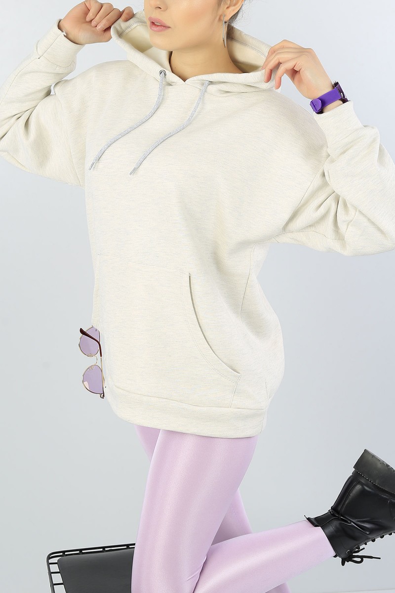 Krem İçi şardonlu Kapüşonlu Bayan Sweat 51935