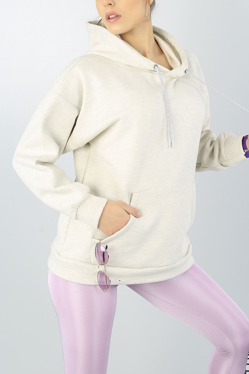 Krem İçi şardonlu Kapüşonlu Bayan Sweat 51935